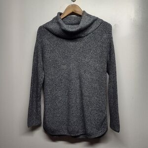 Talbots Pullover Knit Sweater Women Size M Gray High Neck Cotton Preppy Casual